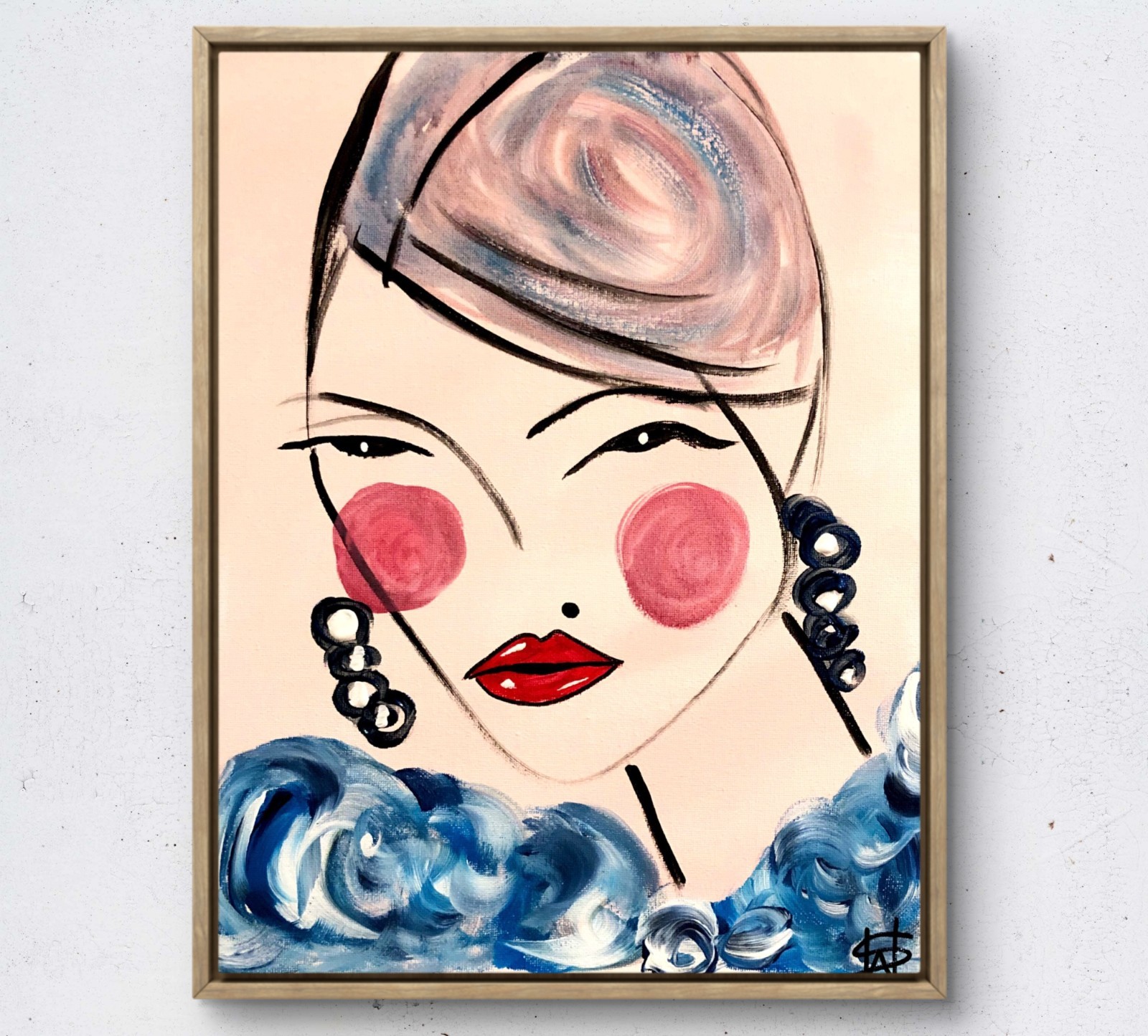 WS original runway lady hand painted 14X11 canvas acrylic abstract modern art