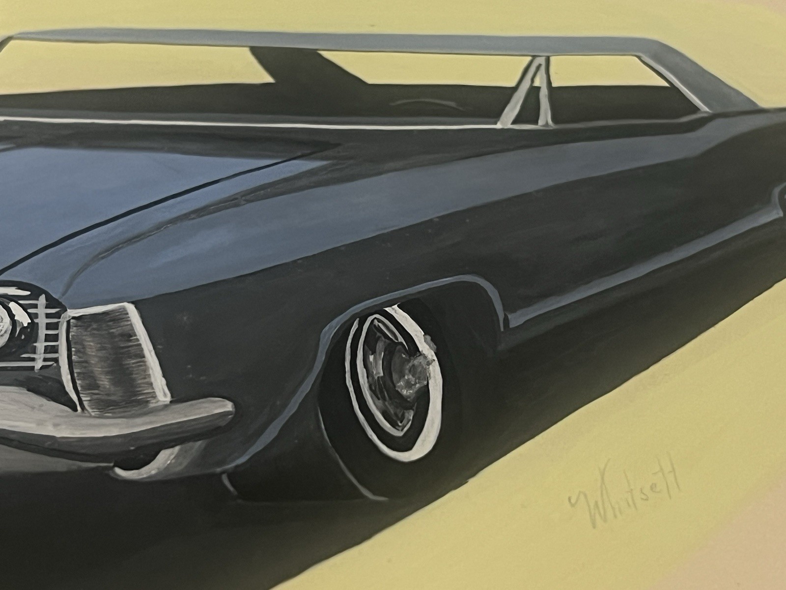 1963 Buick Riviera Original Hand Painted Automotive Artwork Mid Century Car Art