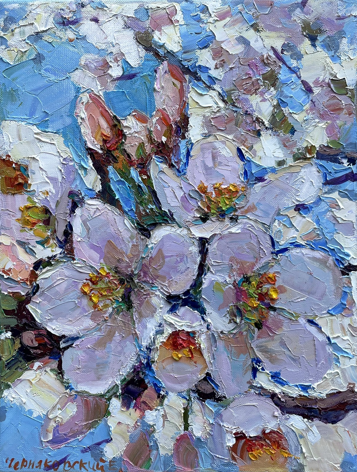 Flowers painting Original artwork Impressionism Oil on canvas by E Chernyakovsky