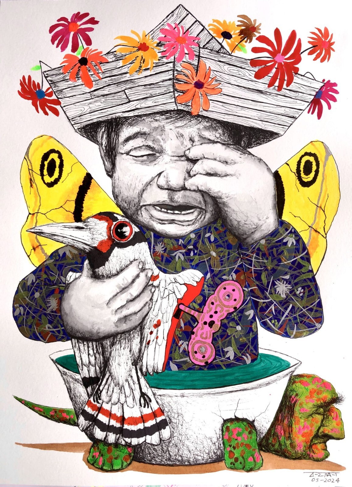 Ink On Cardboard Alain Donate 12×16 In Cuban Beautiful Art