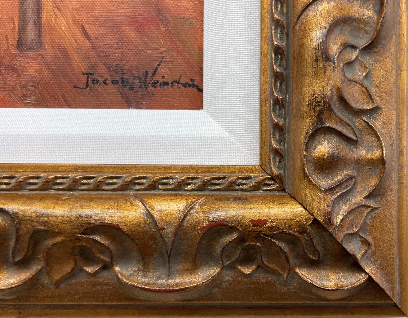 Jacob Weinstein «Study Talmud» Hand Painted Oil Framed Religious Jewish Art New
