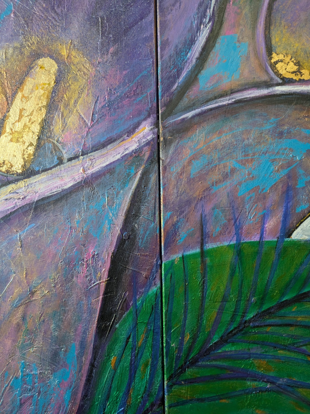 THE VIOLET FLAME — Monumental 80” Triptych | Acrylic & Gold Leaf -K. Bickman Art