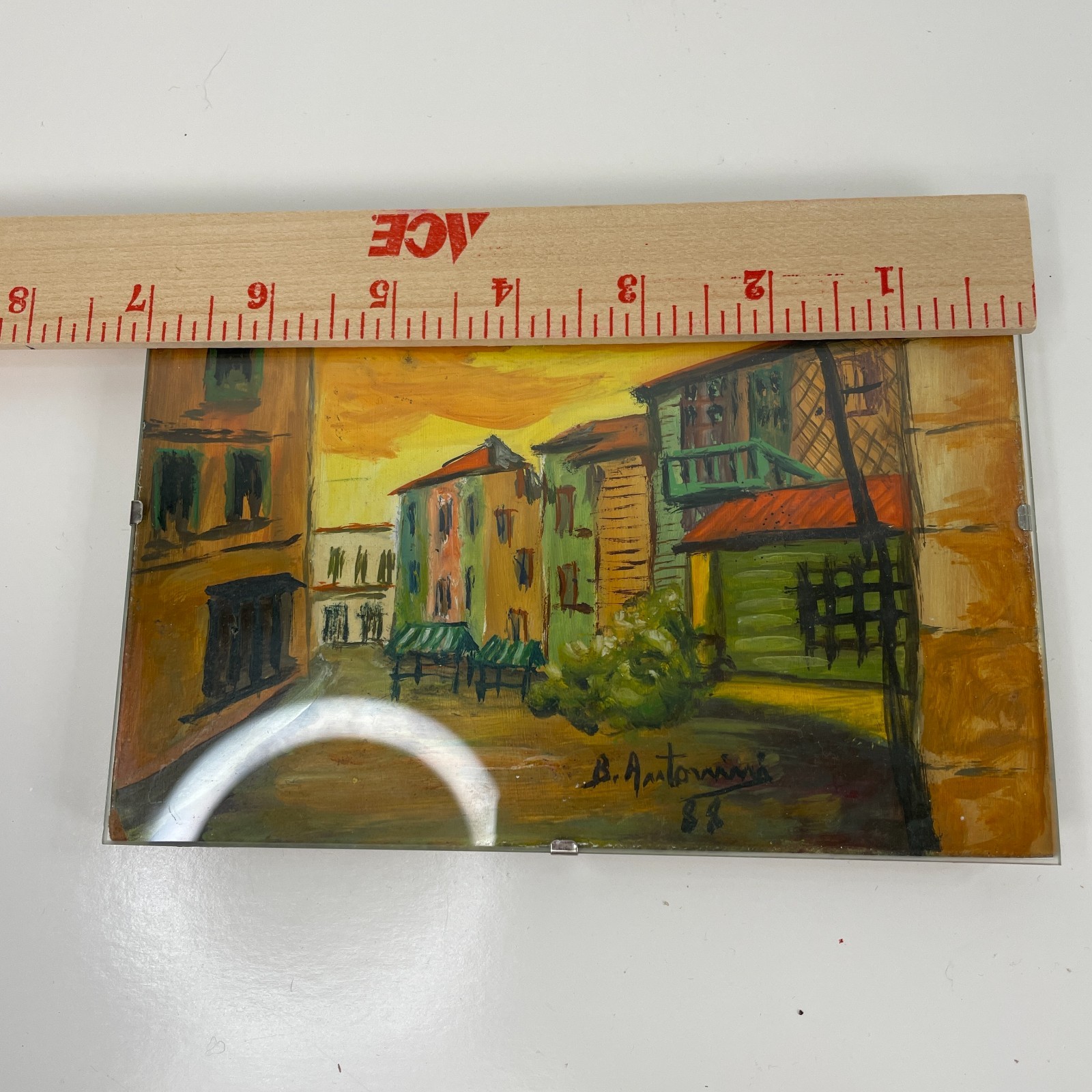 Signed Impressionist-Style Painting Street Scene 7″x5″ In Clip Frame 1988 OOAK