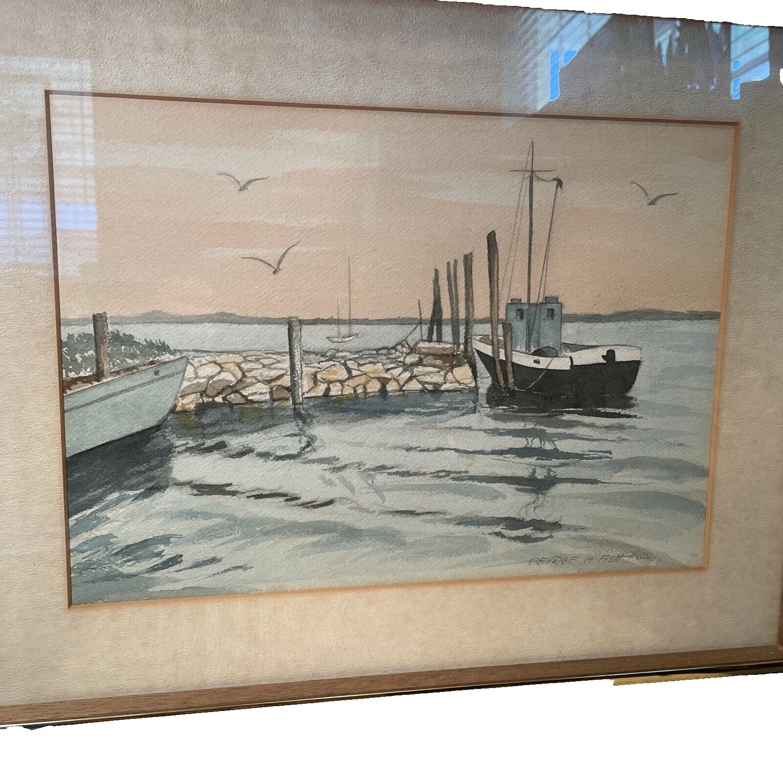 Original Seascape Watercolor New Jersey Artist George A. Fish AWS 1893-1993