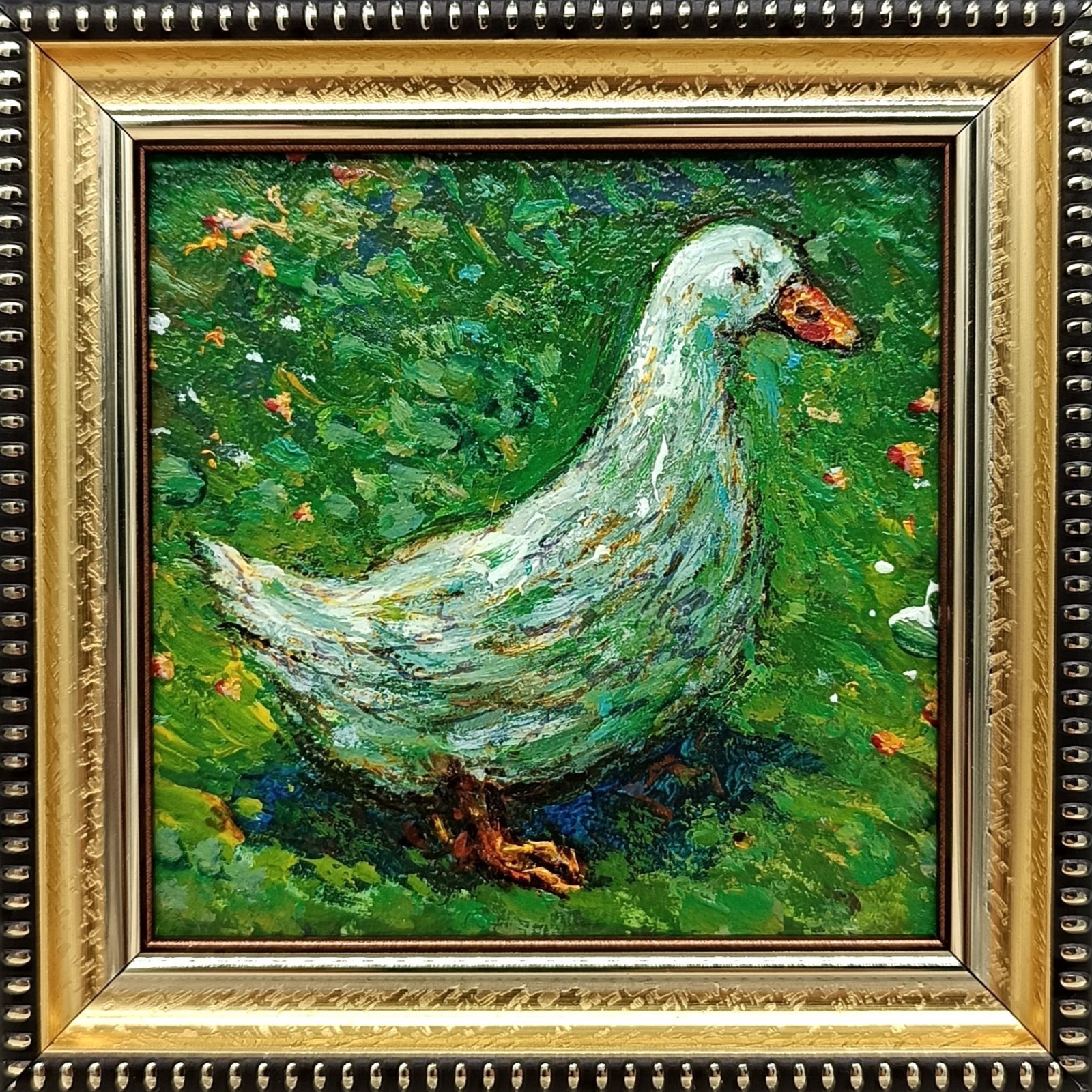 Original oil painting Duckling art animal duck painting 4×4 inches