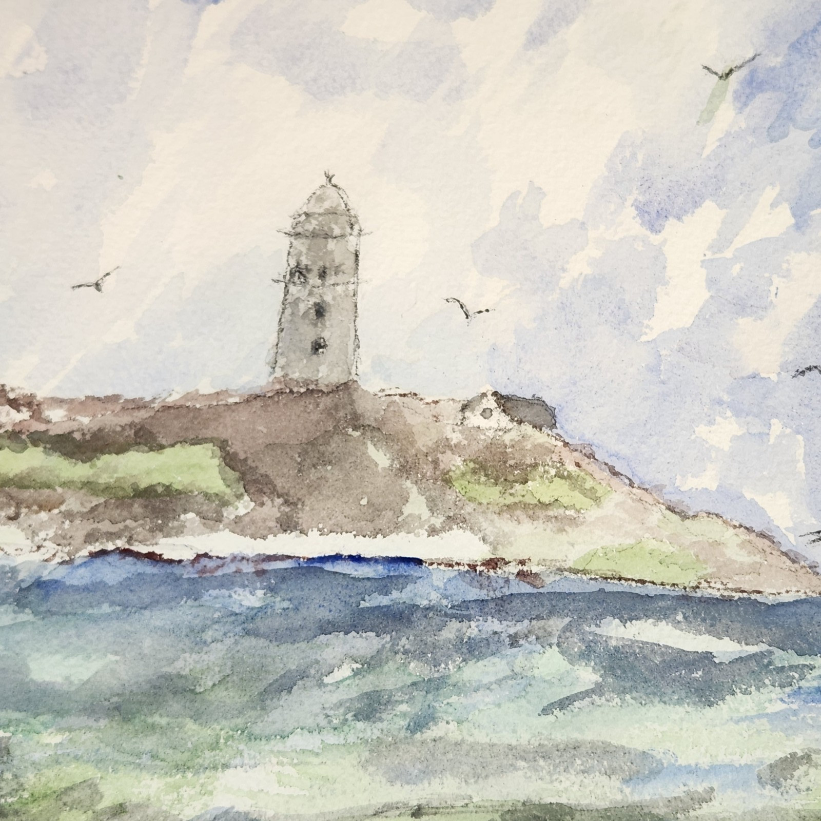 Coastal Sailboat & Lighthouse Watercolor Painting Signed Framed 17×23 Nautical