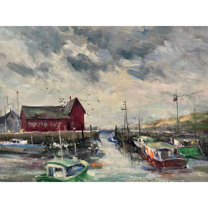 William Schultz ( 1919-2005 ) Oil On Canvas Painting Of Boats Docked On Harbor