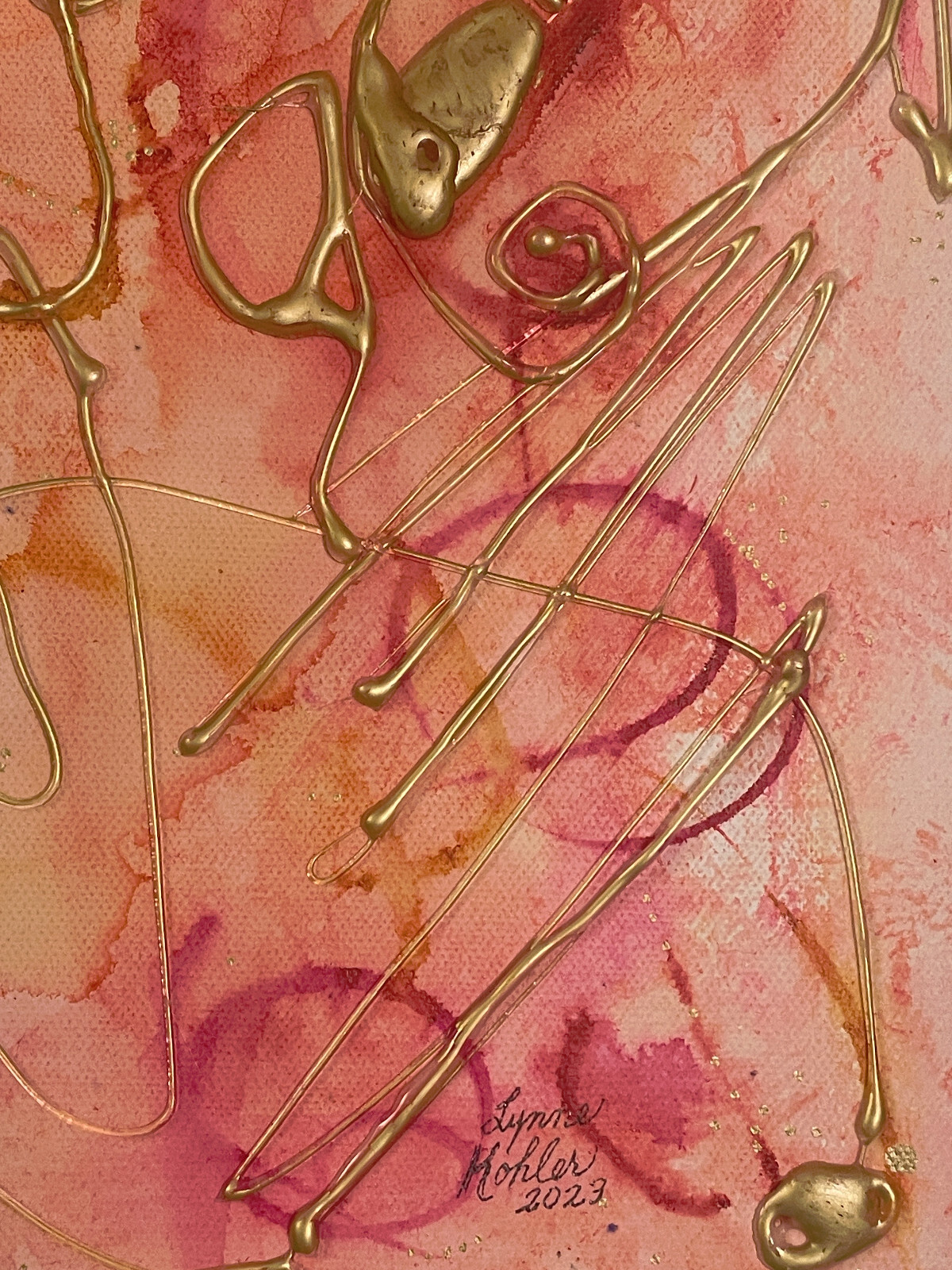 Original painting 8×16″ Abstract textured red Gold Canvas by Lynne Kohler