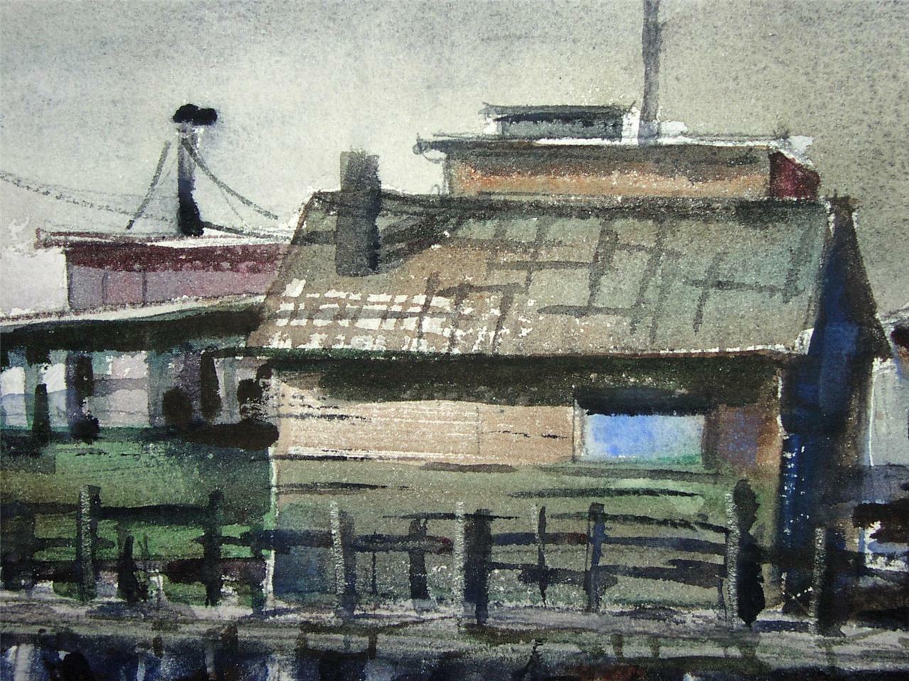 Large, Original Samuel Leitman Watercolor – Rockport Fishing Shacks