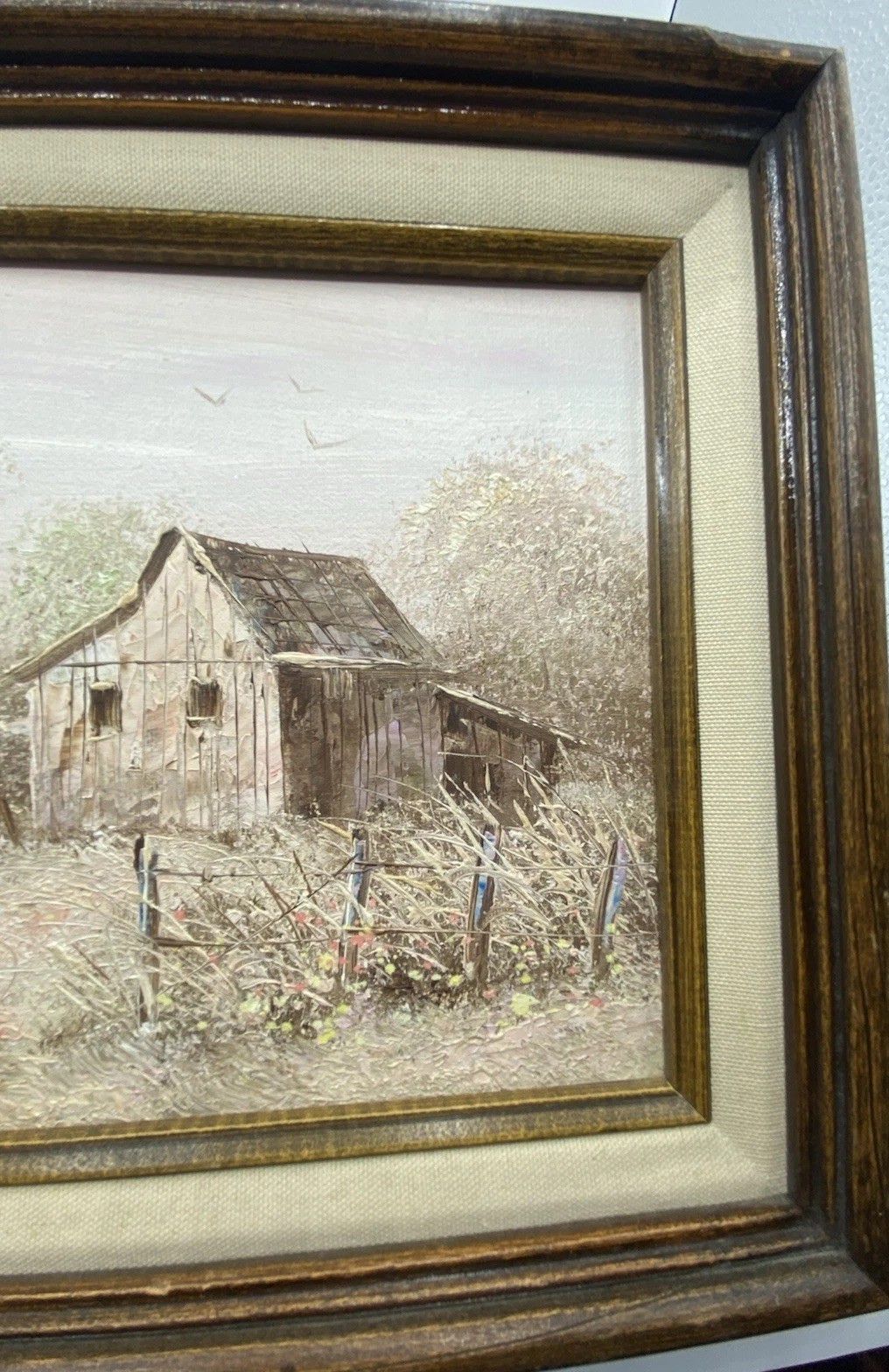 Vintage William Newport Barn Oil Painting Signed Landscape Linen Frame
