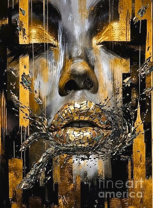 new handmade Painting on 24″*16″ canvas Golden Mosaic Face by Wendy