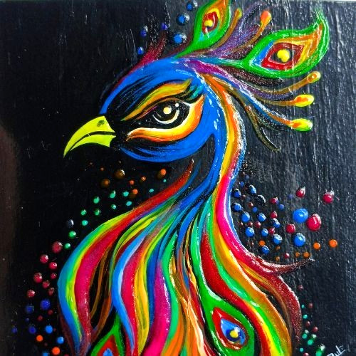 UV (Radiant) ACEO Original Peacock Birds Acrylic Pop Art Hand Painting NEW OOAK