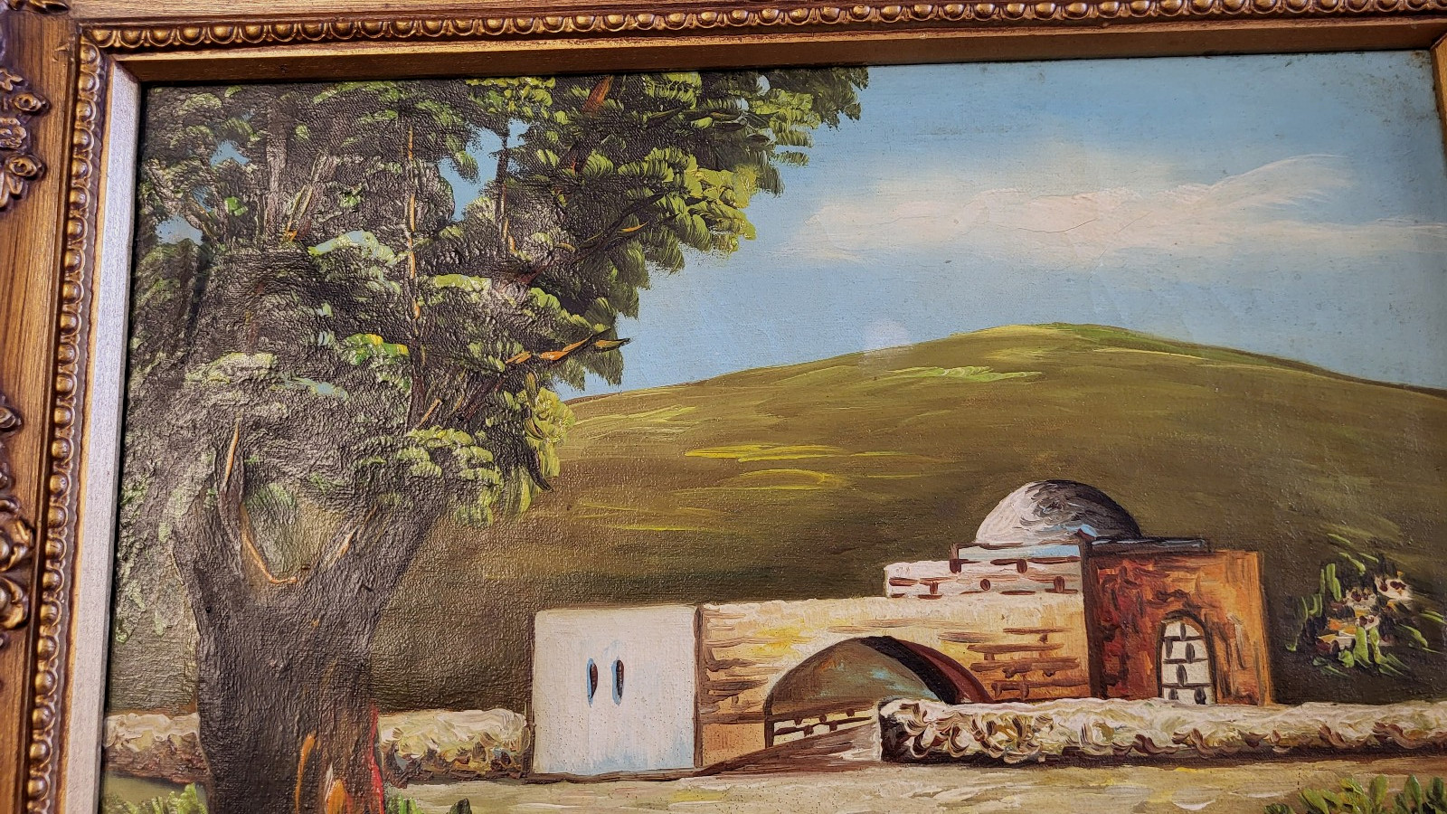 Vintage Tomb Of Rachel Oil Painting In Wood Frame Kever Rochel 16×20
