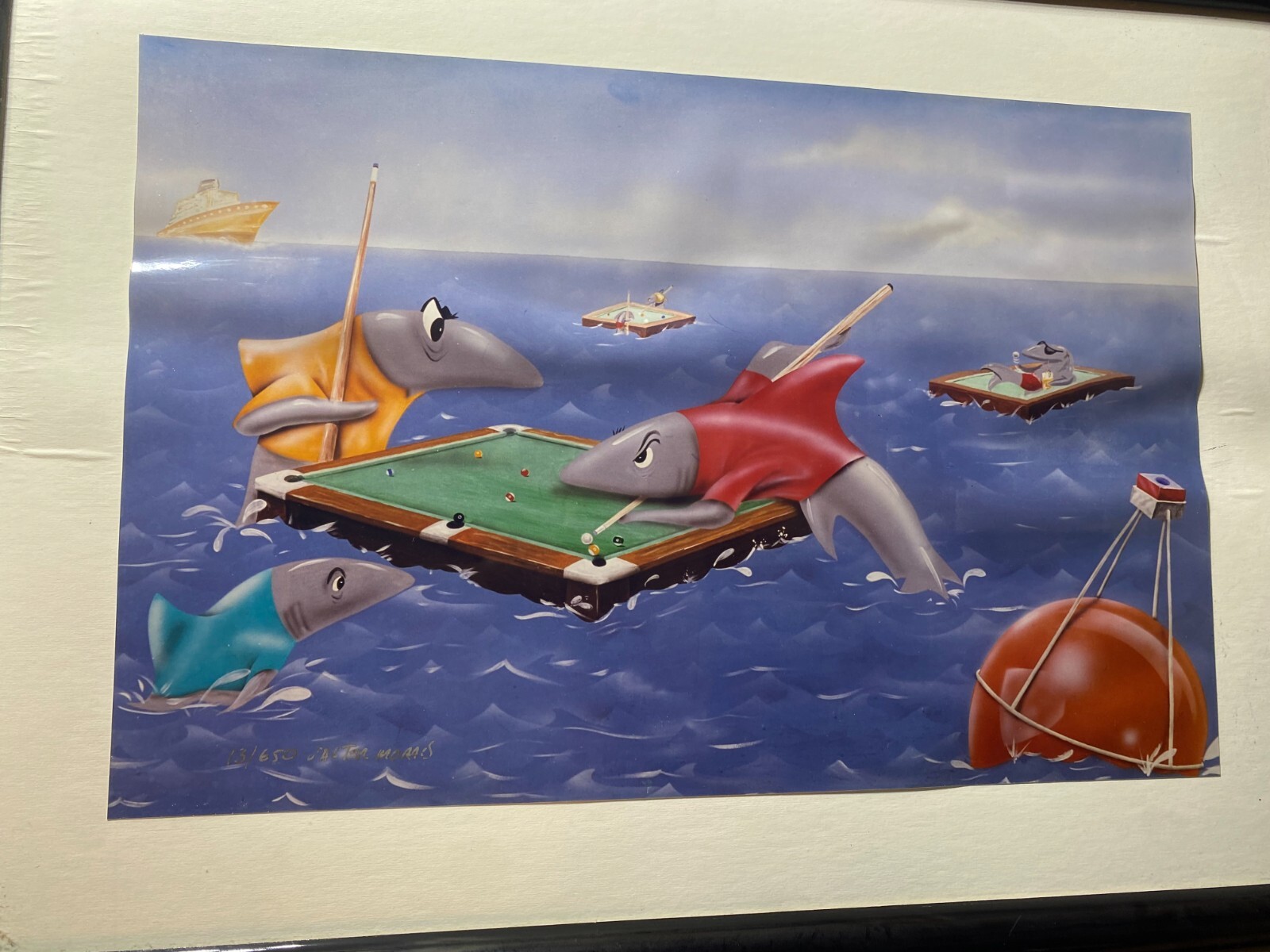 Valter Morais » Sharks Playing Pool» Limited Edition Print – Signed And Framed