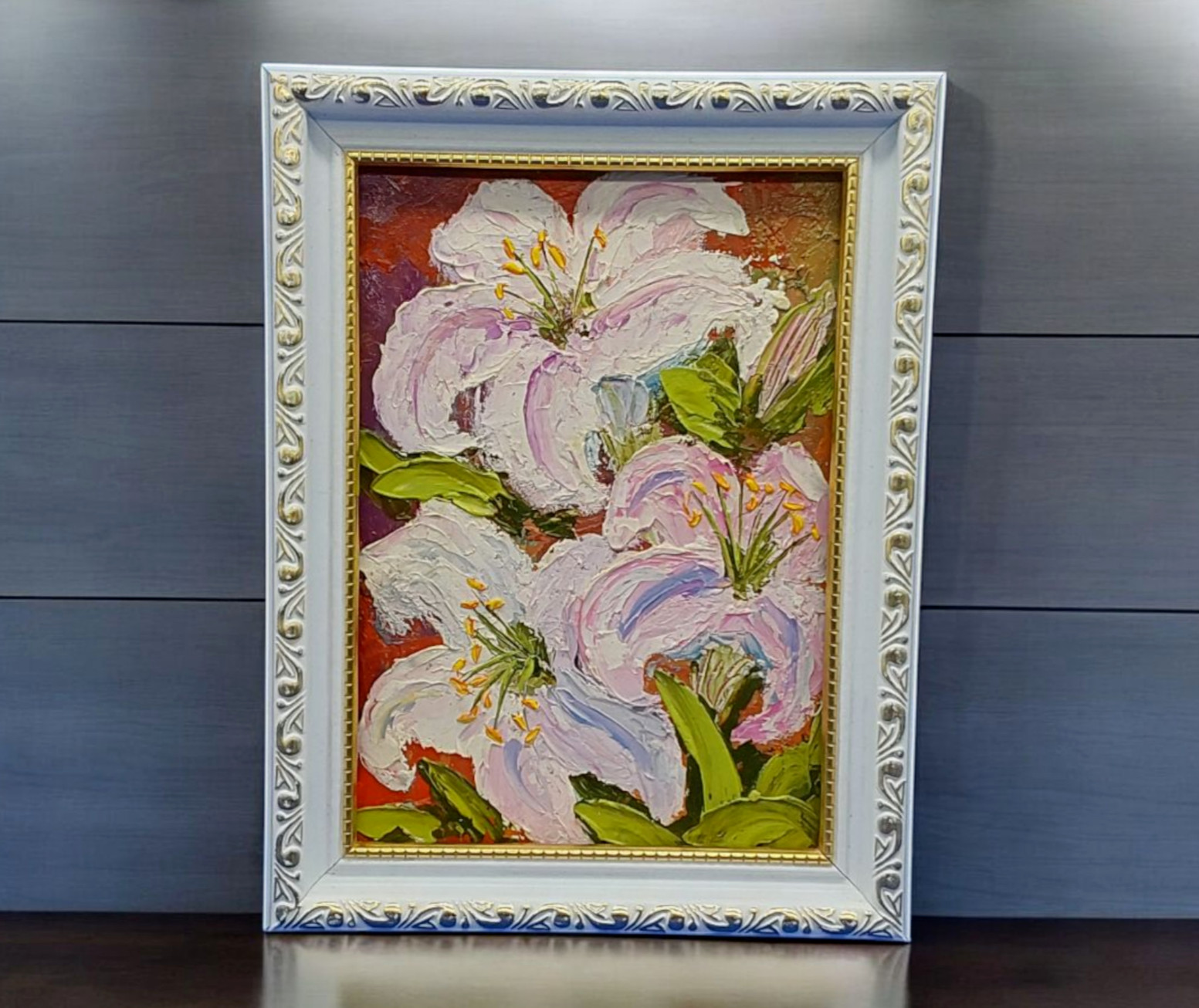 lily Flower Original Oil Painting Gift For Her Impasto Handmade Wall Art OOAK