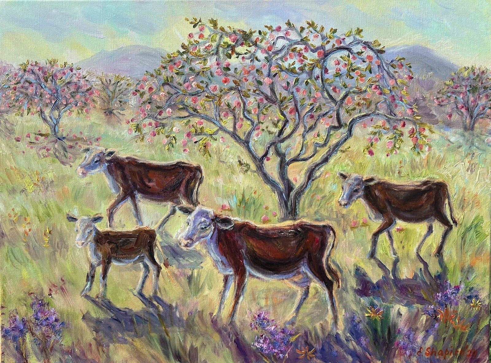 Original Oil Painting Fall Landscape With Cows 18×24 Farm Animals Wall Art