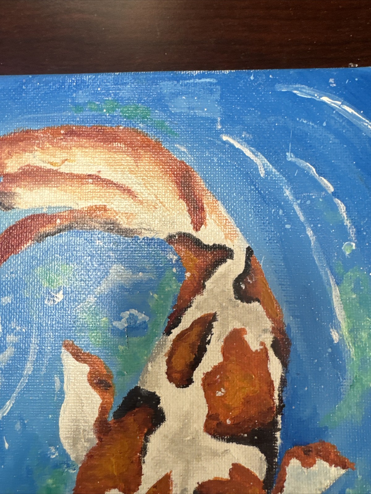Koi Fish Hand Painted Signed (HK) !!Small Cut On The Painting!! 8×10