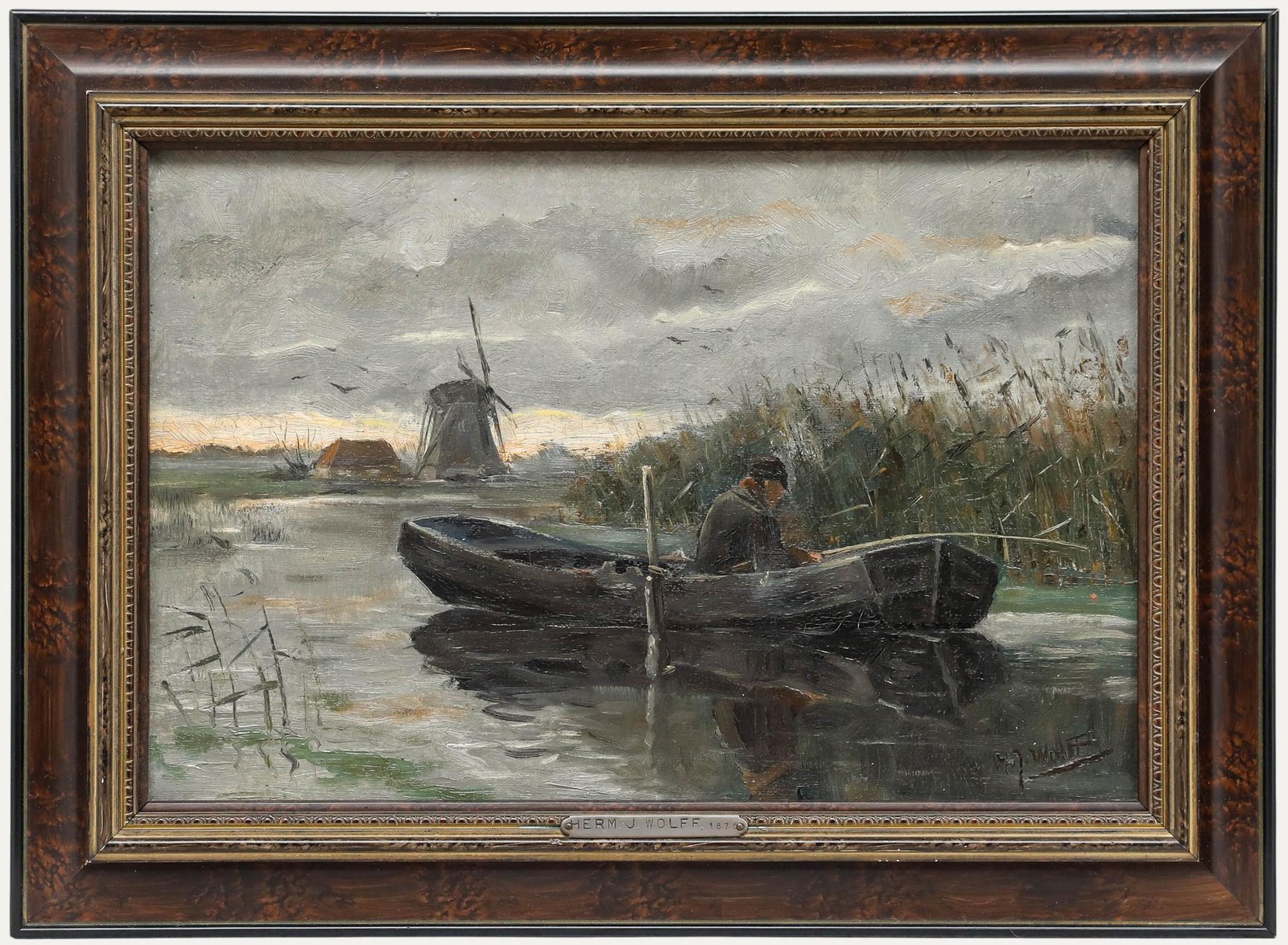 H.J. Wolff (b.1876) – Dutch School Early 20th Century Oil, Fishing on the River