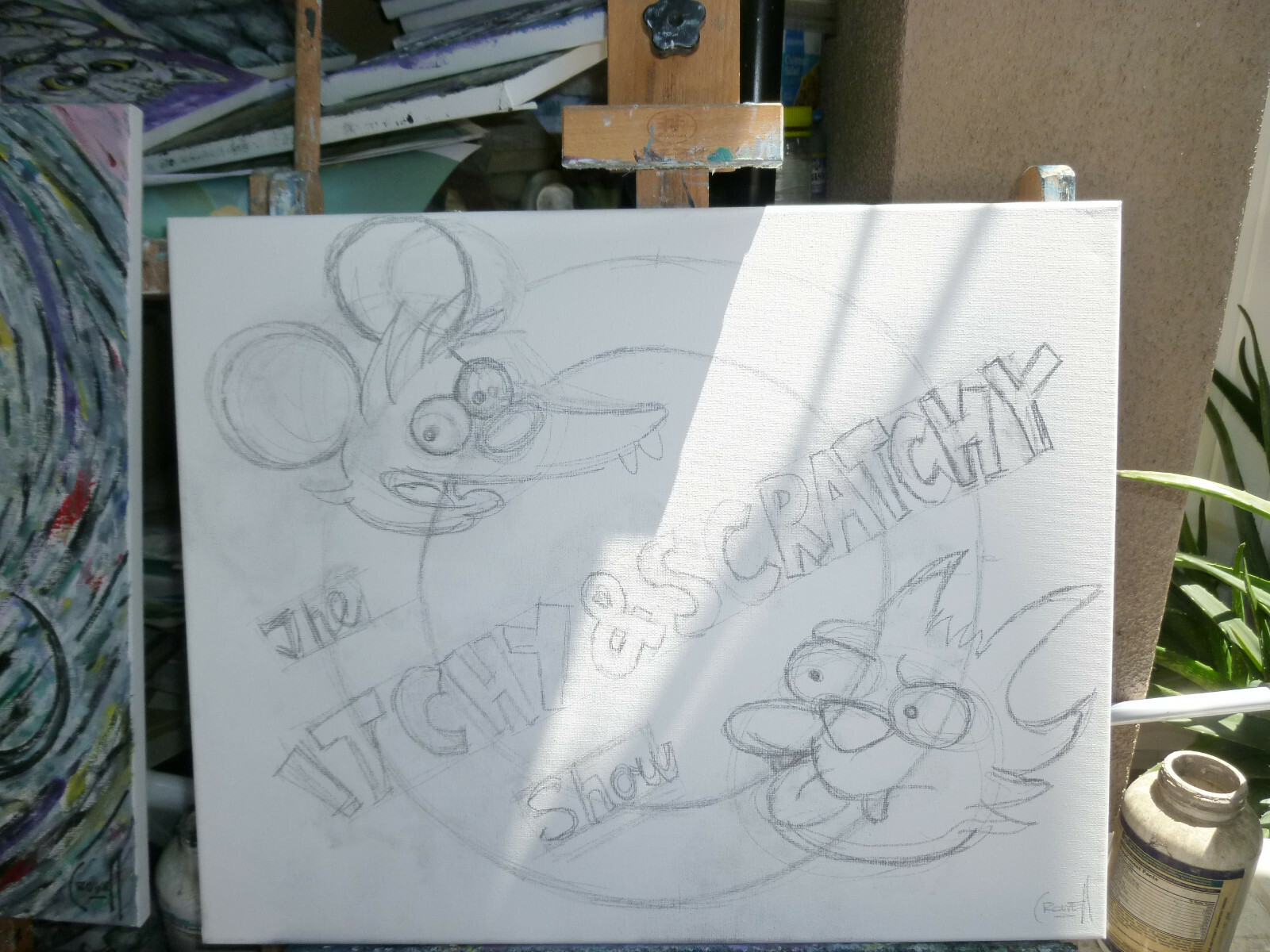 ITCHY & SCRATCHY Simpsons NEW original 16×20 canvas oil painting signed Crowell