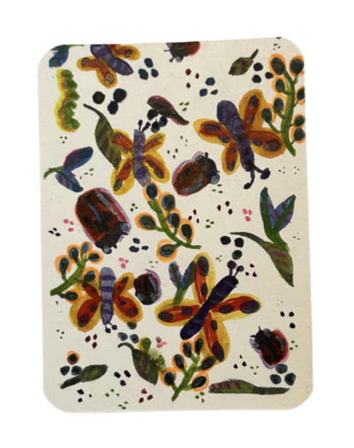 ACEO Original Art Watercolor Ladybug and Butterfly Party 2 OOAK by Kazzerit