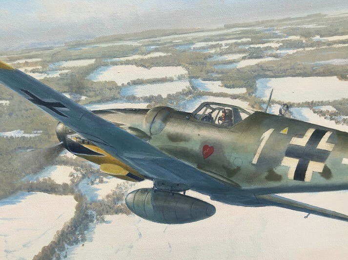 Original Aviation Art: Messerschmitt Bf109G6 Erich Hartmann oil painting