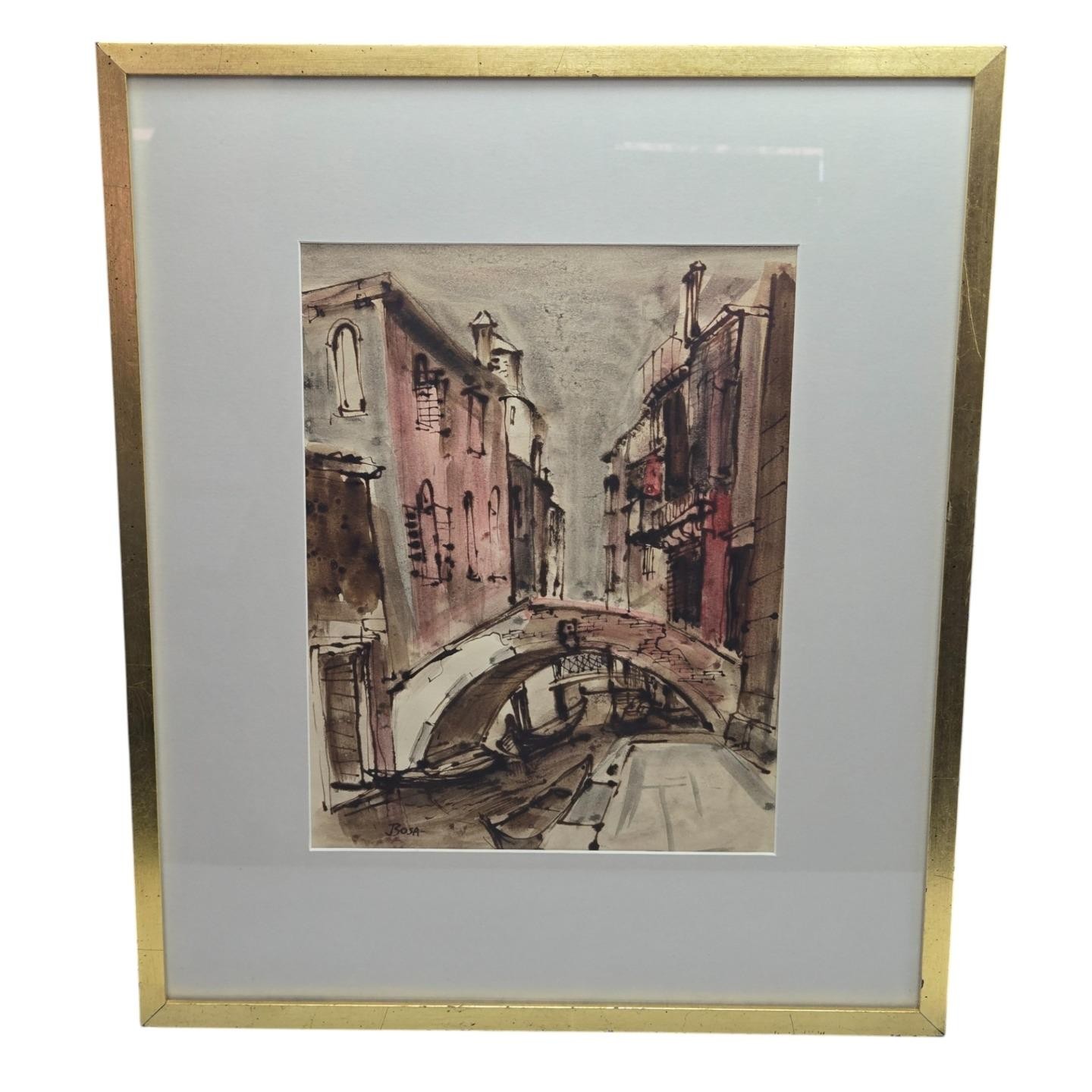 Louis Bosa (1905-1981) Original Watercolor Painting – Venice Italy Circa 1967
