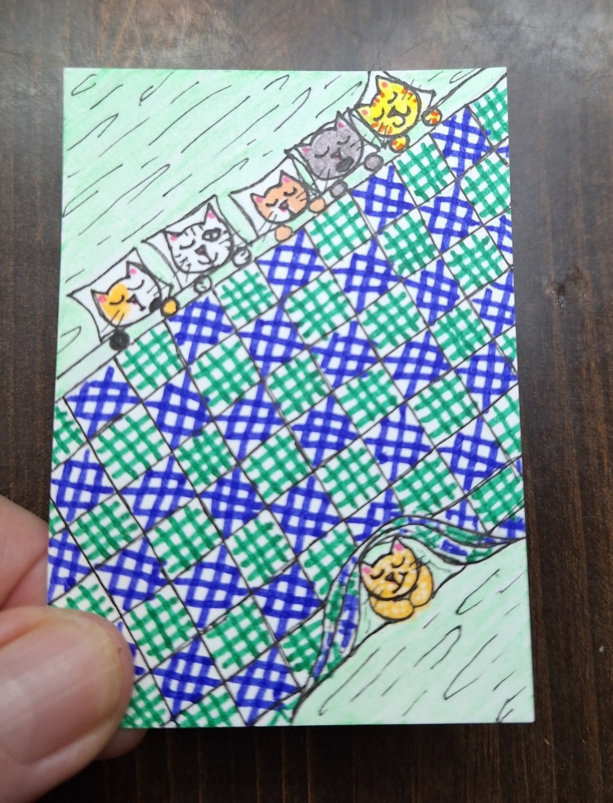 ACEO Original Kitty Cat Cartoon Watercolor Painting by Sandrajean Smith