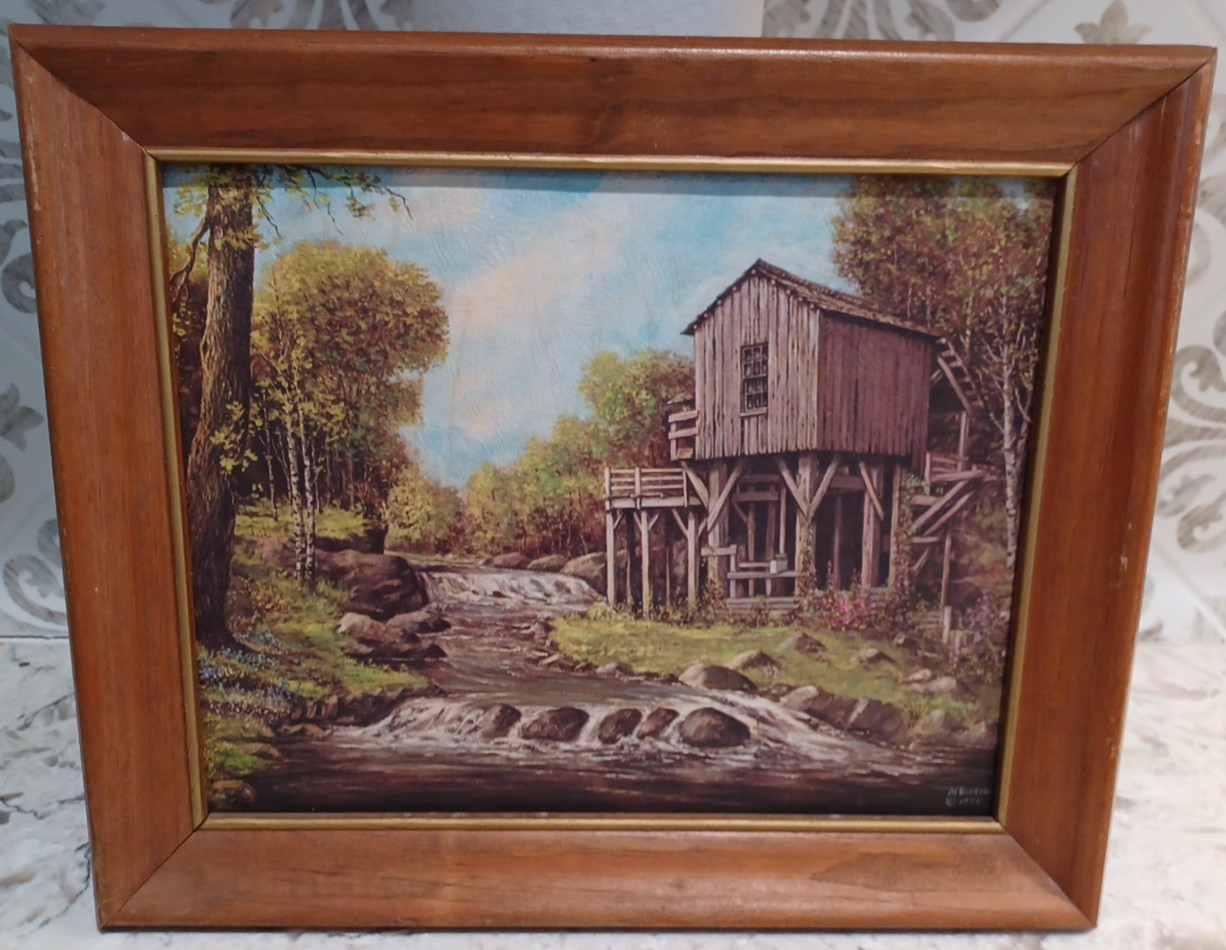 Mill Stream Vtg Print Glicee in Wood Frame Signed Brass Inner Lining 10”X11”