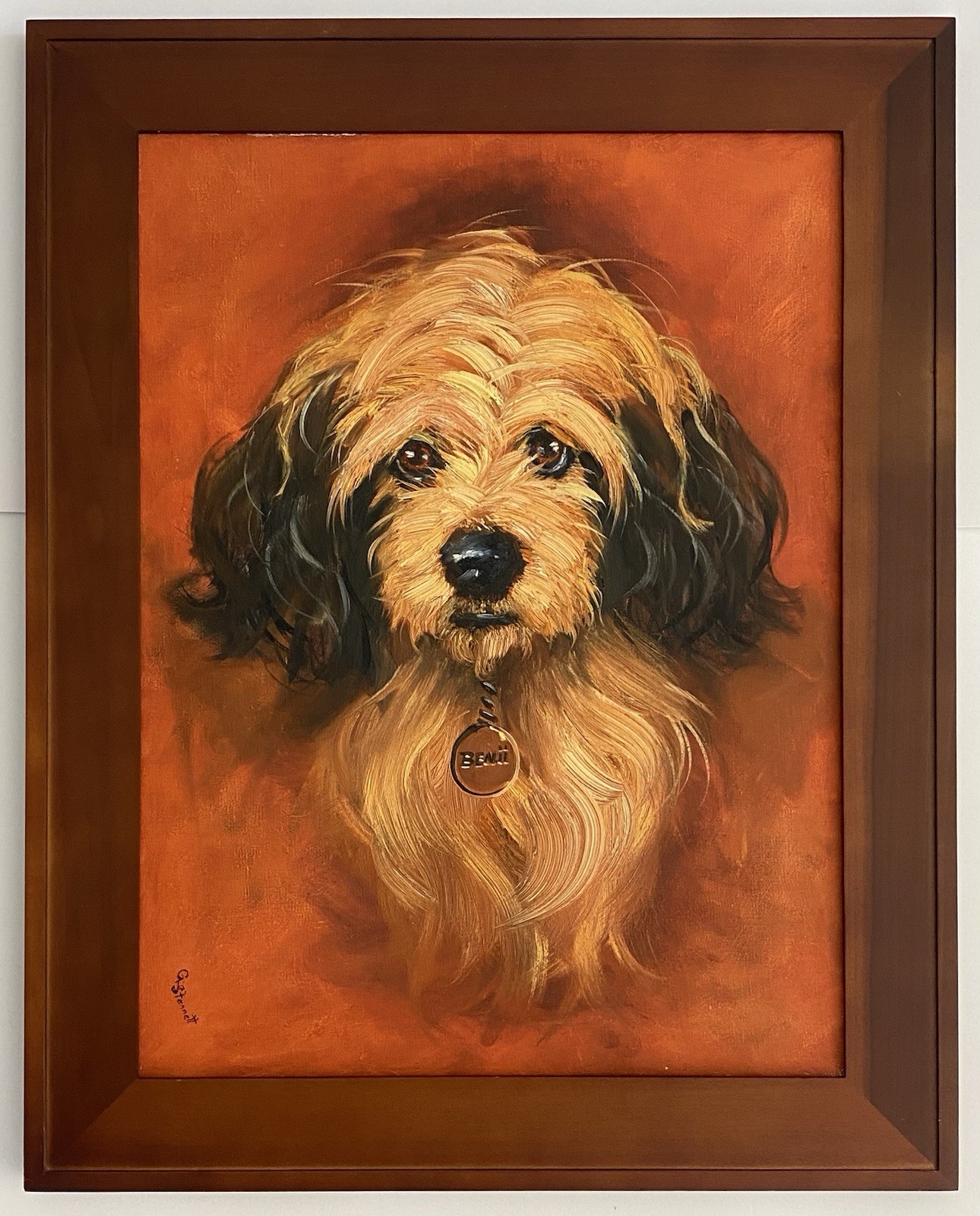G.Stennett Vintage Retro Modernism Benji Shaggy Puppy Dog Portrait Bust Painting