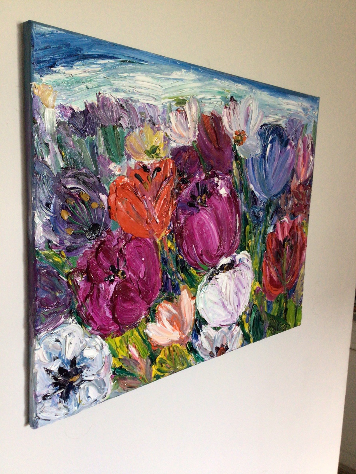 Tulips garden .Original Oil Pairing