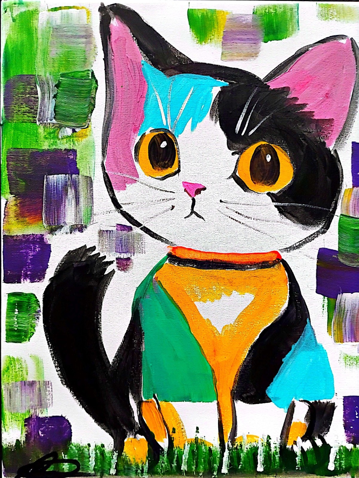 Original art 14×11 Kitty Cat Expressionist Original Painting canvas