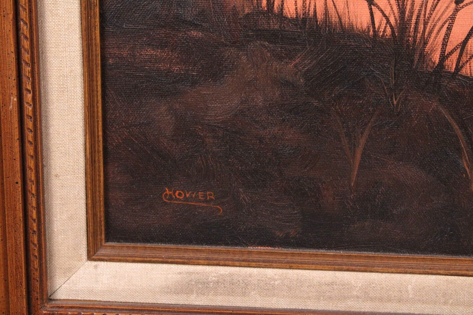 Sunset Bayou Painting Ducks Flying Pond Oil Painting On Canvas Signed Hower?
