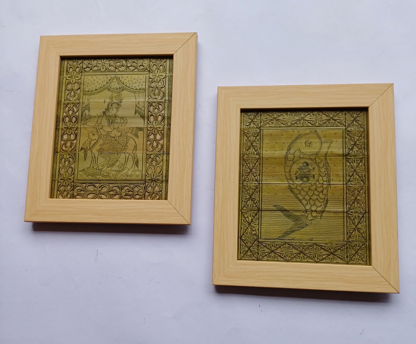 Orginal Handmade Palm Leaf Engraving Pattachitra Frame Set Of 2nos Wall Hanging