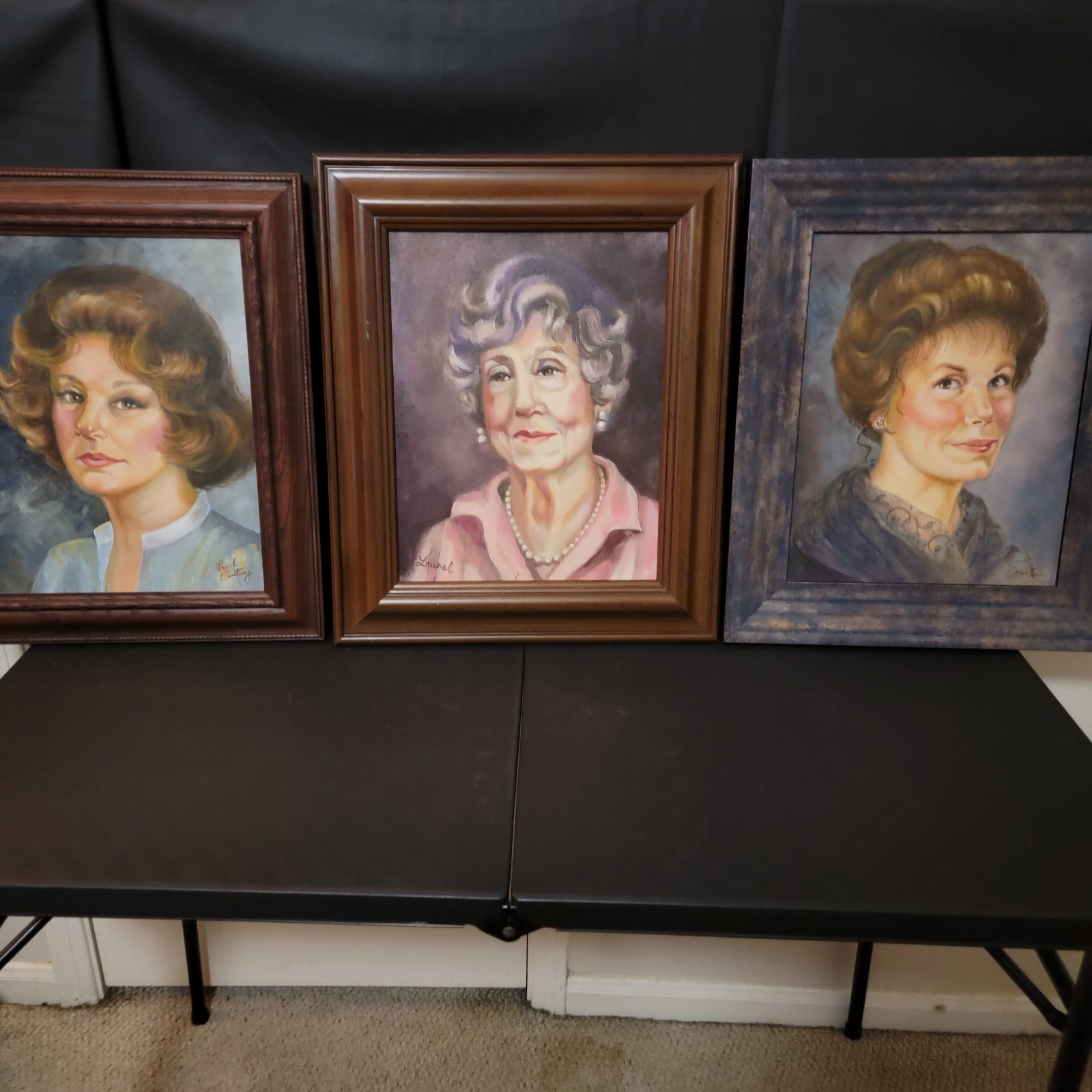 Laurel Courtney Female Portrait Painting Set 3 Framed No Glass Broadway Showroom
