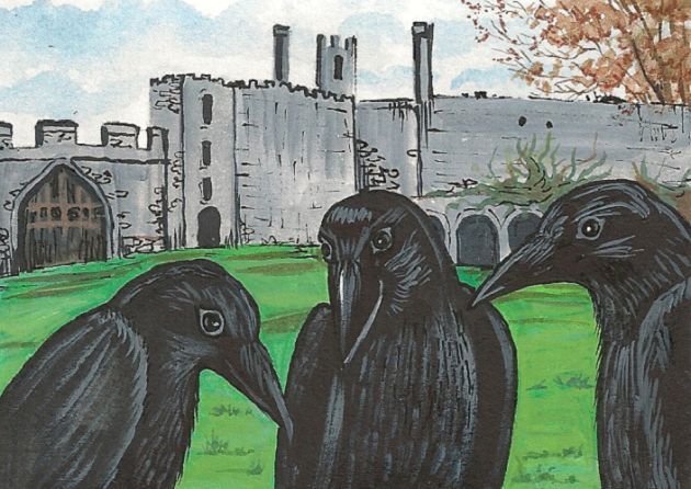 ACEO LONDON TOWER CROW RYTA ENGLAND PRINT OF PAINTING CASTLE LANDSCAPE Halloween