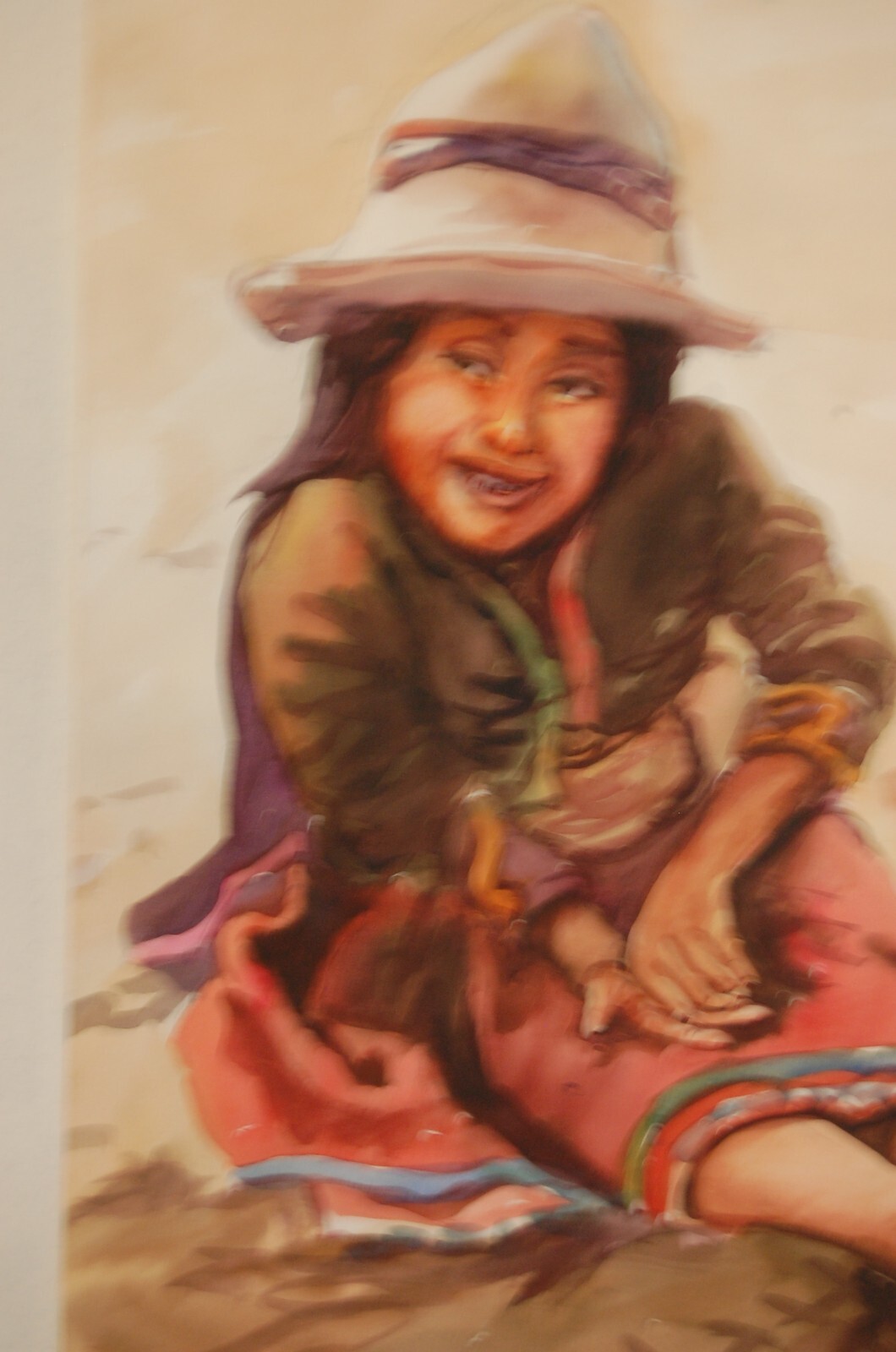 VINTAGE FRAMED MATTED ORIGINAL WATERCOLOR PAINTING OF PERUVIAN NATIVE GIRL CHILD