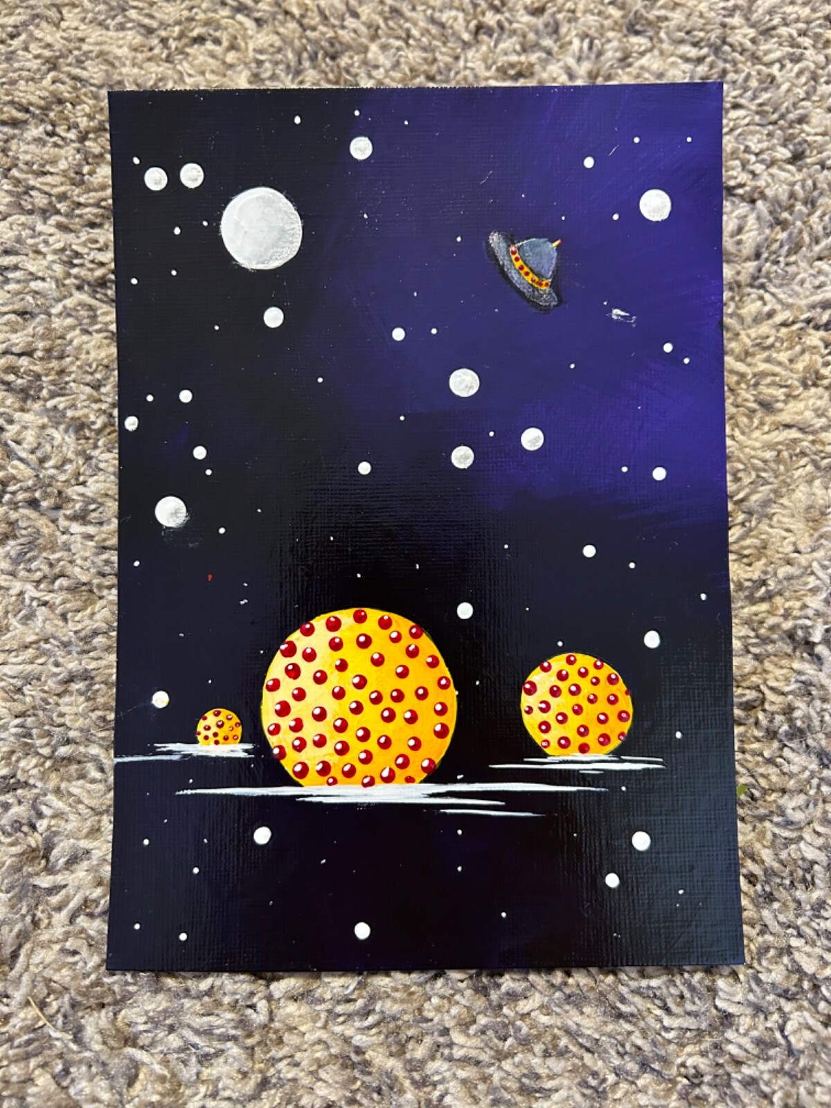 Small Original Acrylic Hand Painted UFO Spaceship Area 51 Celestial Orbs Fantasy
