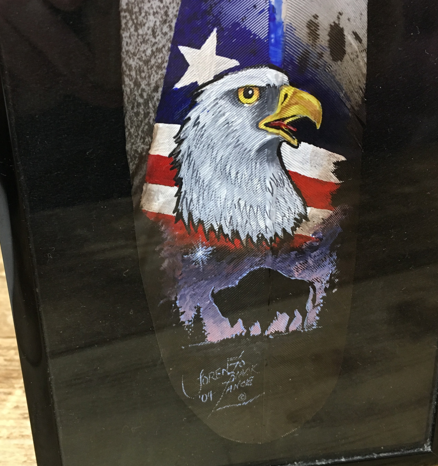 Painted Feather Creation Black Lance United States Flag American Eagle Buffalo
