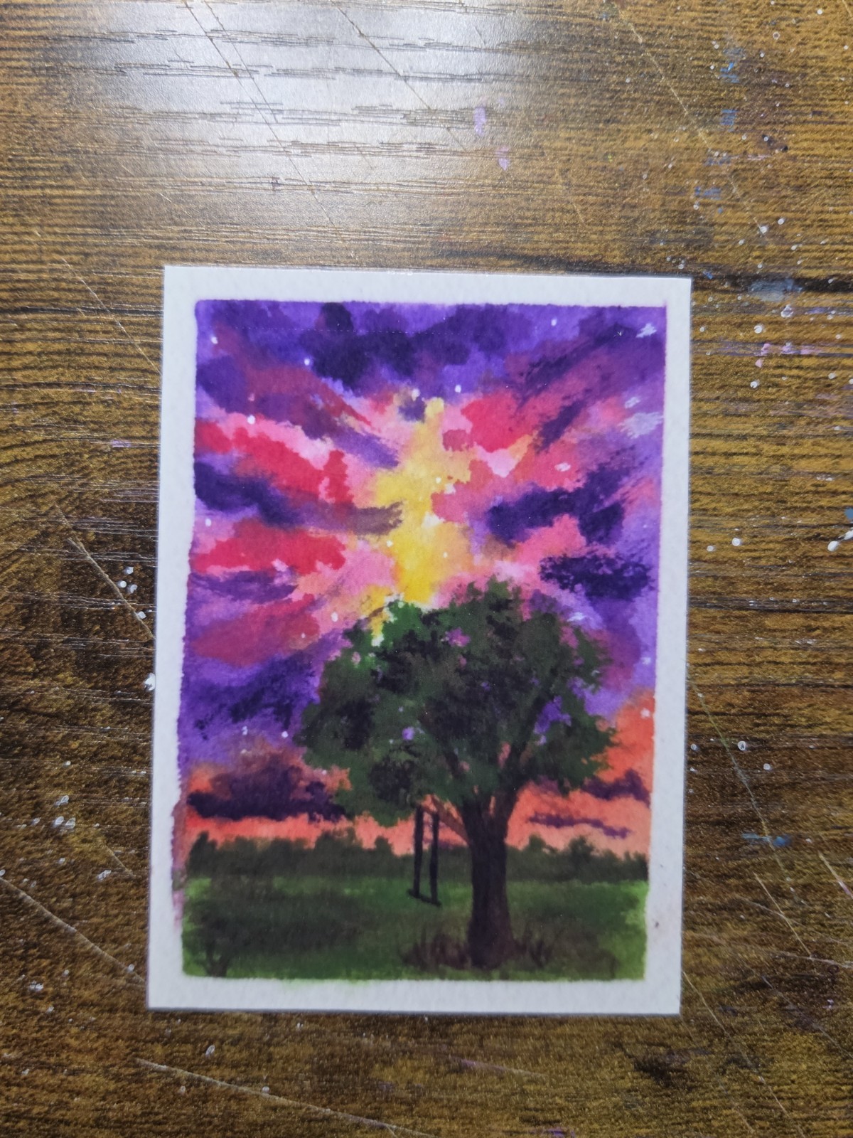 ACEO *Art Print Original Watercolor Tree Swing landscape 2.5×3.5in watercolor