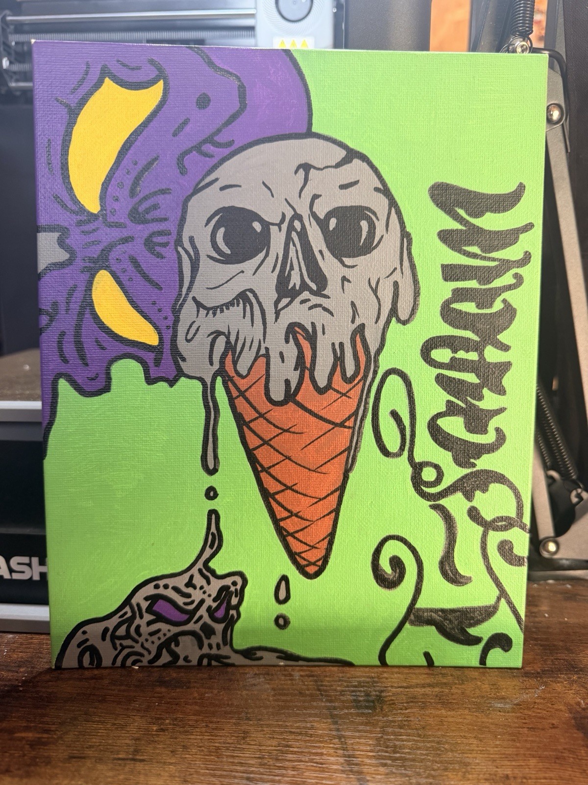 Original Acrylic Painting Skull Ice Cream Cartoon Pop Art Canvas