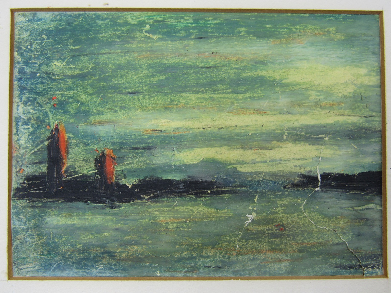 Charming framed impressionist landscape/seascape painting 9×11″