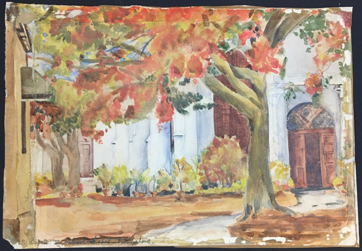 Fall Foliage Original Watercolor Architecture Painting 1942 American Signed