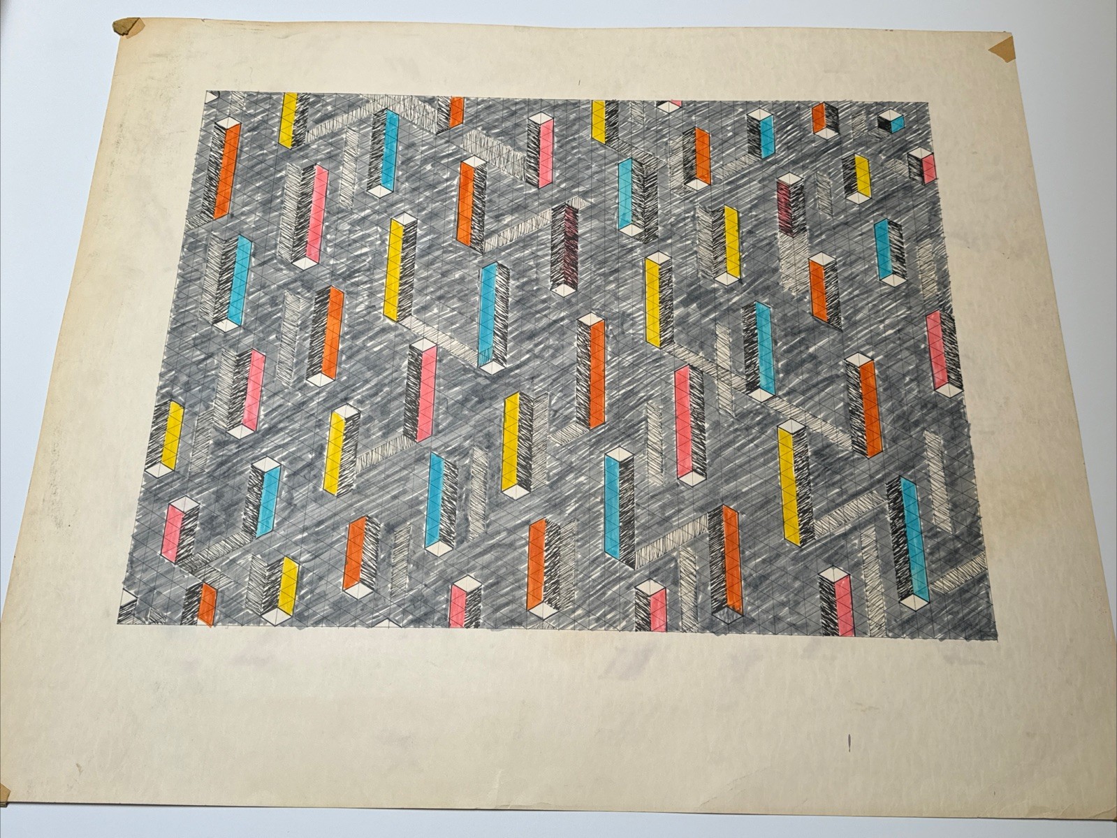 ABSTRACT DRAWING 1970’S PROFESSOR LUBENSKY POP MODERNIST CHICAGO KANSAS LISTED