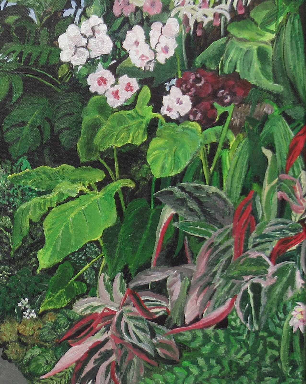 Greenhouse, Garden, Plants, Flowers, 24″ x 36″ Painting on canvas, Original art