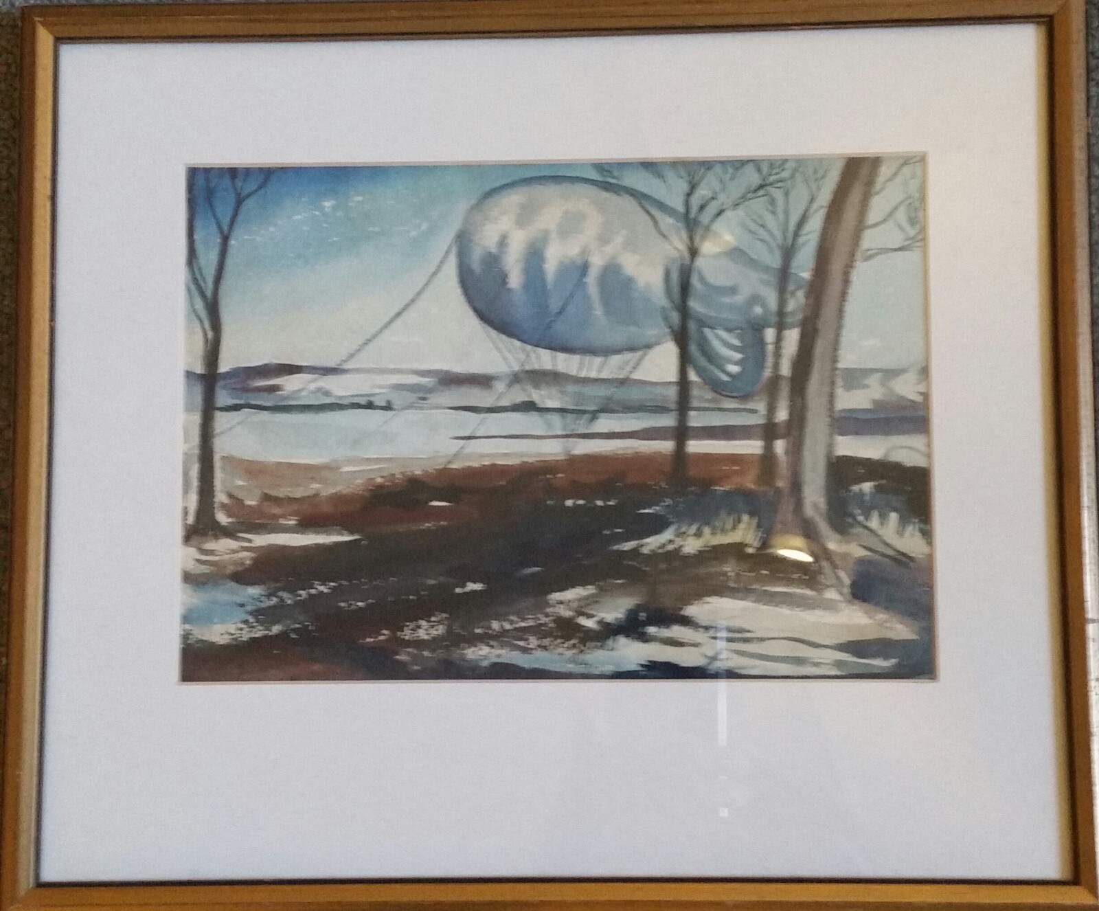 WWII Zeplin painting by C.Robert Perrin a.w.s. (1915-1999)