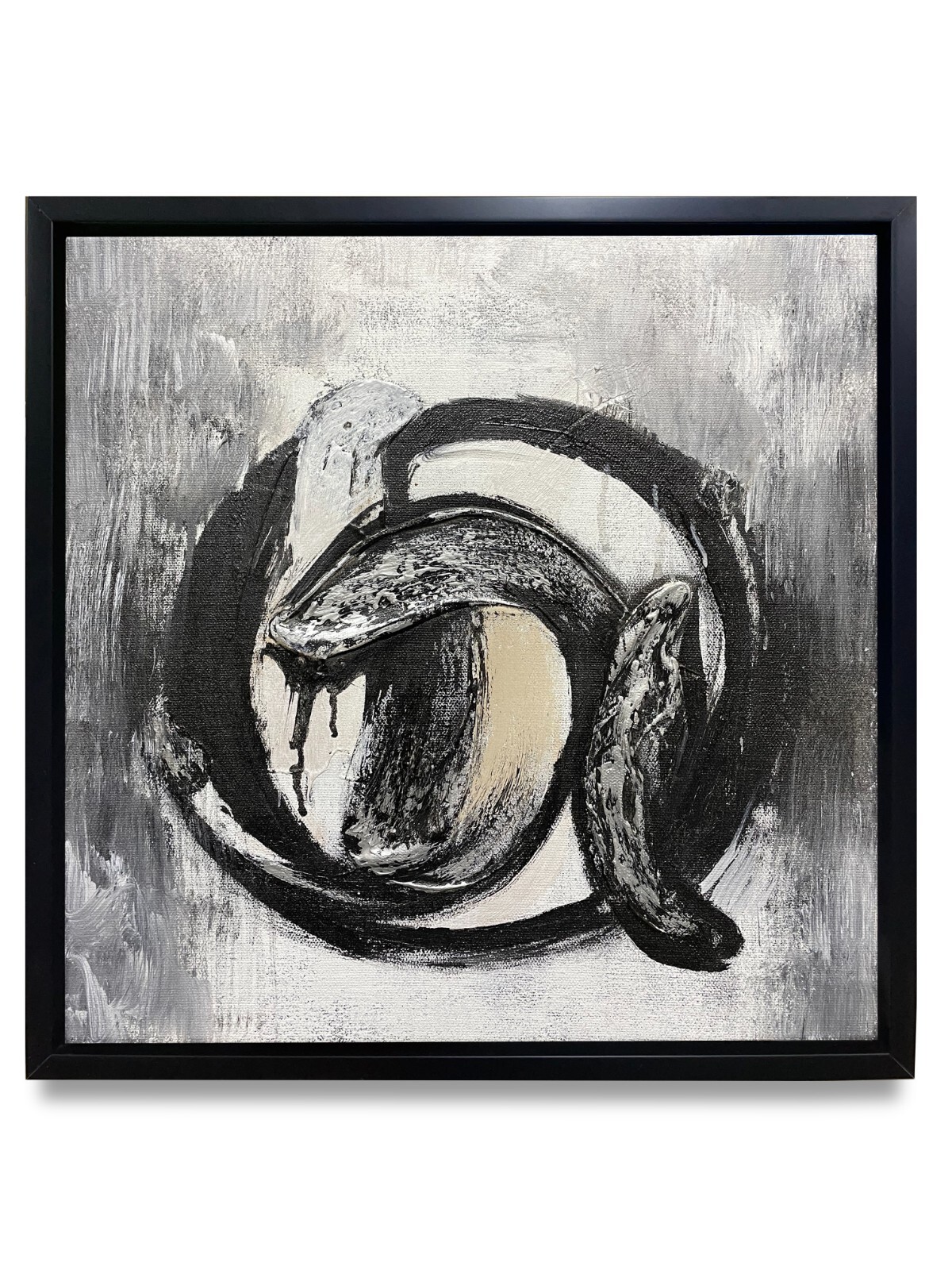 Hungryartist -Original Oil Painting of Black &White Abstract on Canvas 16×16