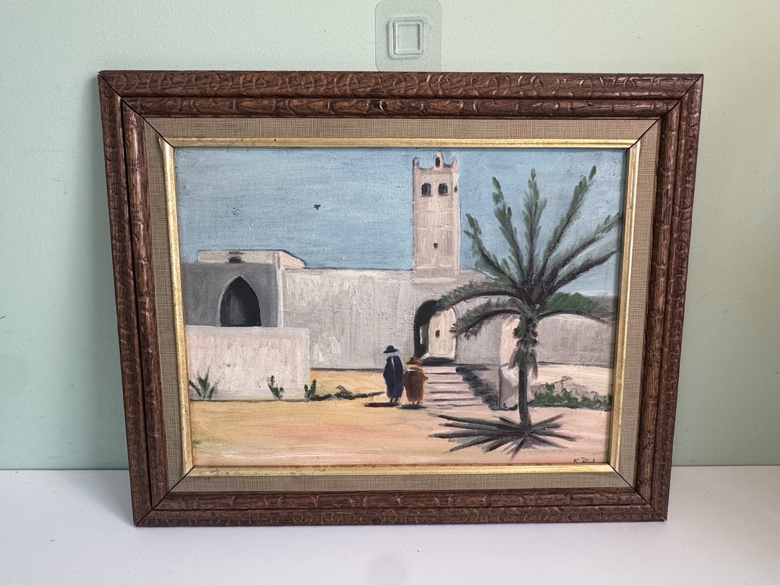 Pair VTG Southwest Pueblo Native American Art Framed Oil Paintings 20.5” X 16.5”