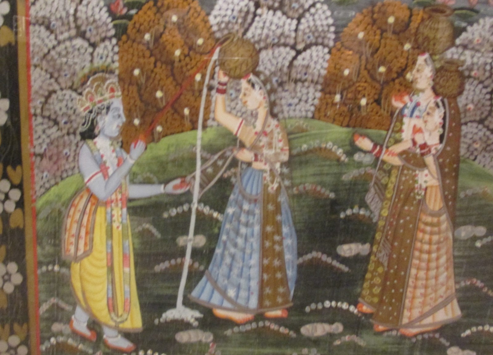 * Pair Vintage Indian Folk Art Lord Radha Krishna & Women Framed Paintings India