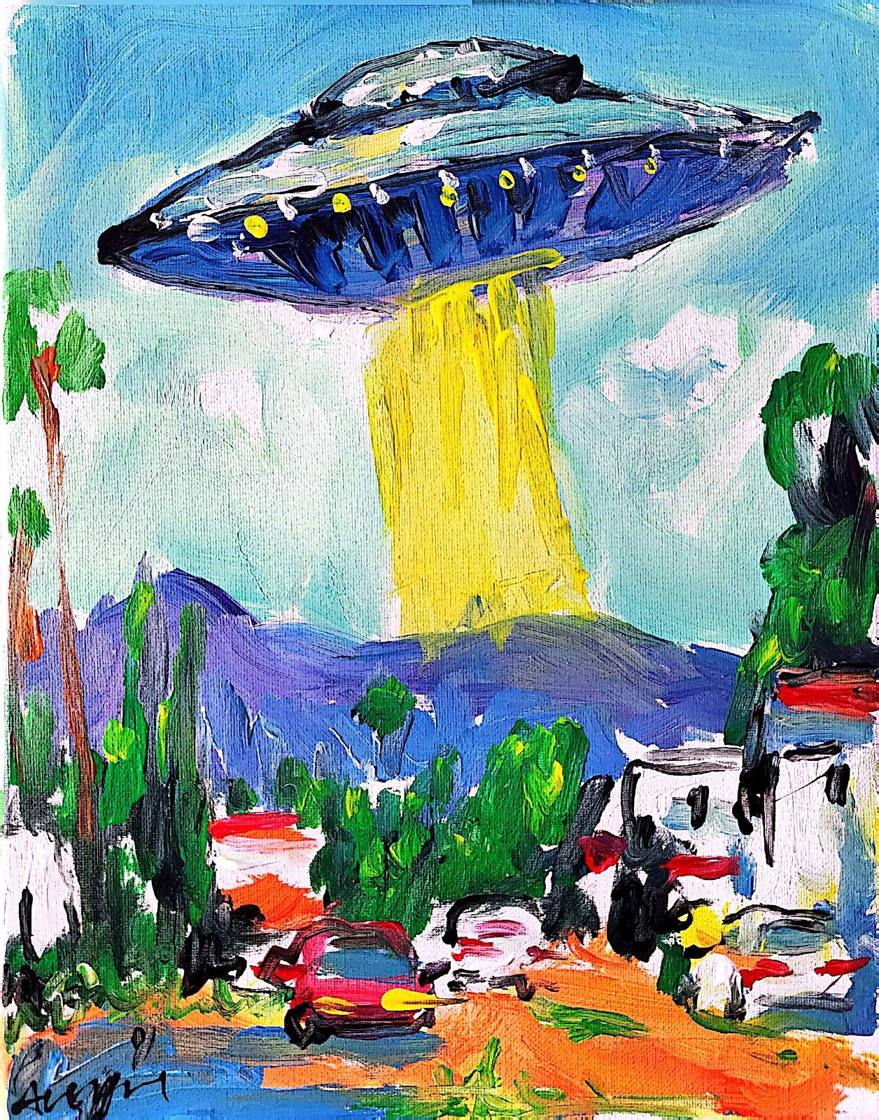 Aleph Original Ufo 14×11 Abstract Impressionist Wall Art Painting Canvas
