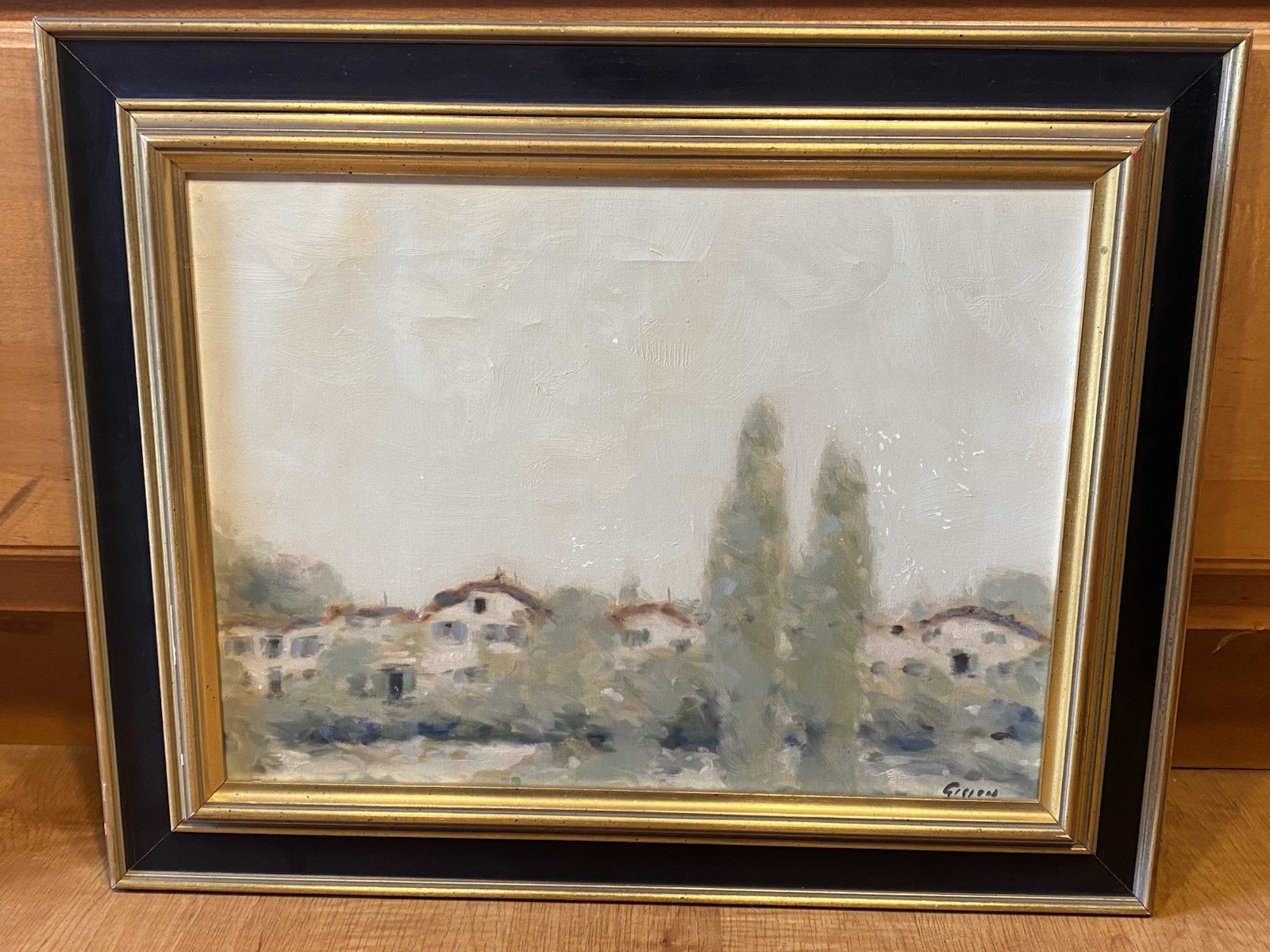 Framed Andre Gisson (1910-1921) Landscape City Fine Art Oil On Board Painting